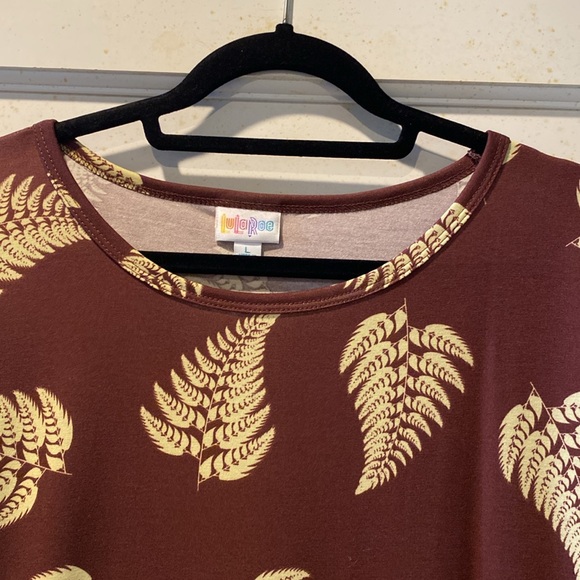 LuLaRoe Julia, NWT, brown and light green fern print knee-length dress. Size L - Picture 2 of 5